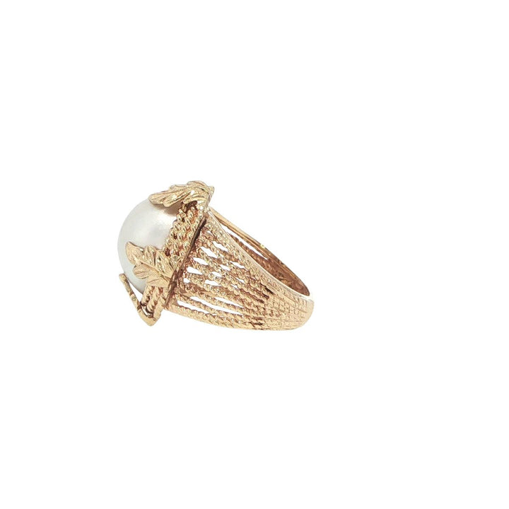 14K Yellow Gold Mabé Cultured Pearl Leaf Ring