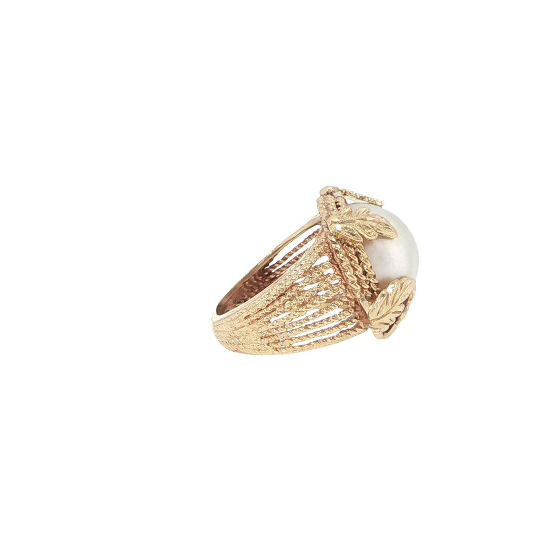 14K Yellow Gold Mabé Cultured Pearl Leaf Ring