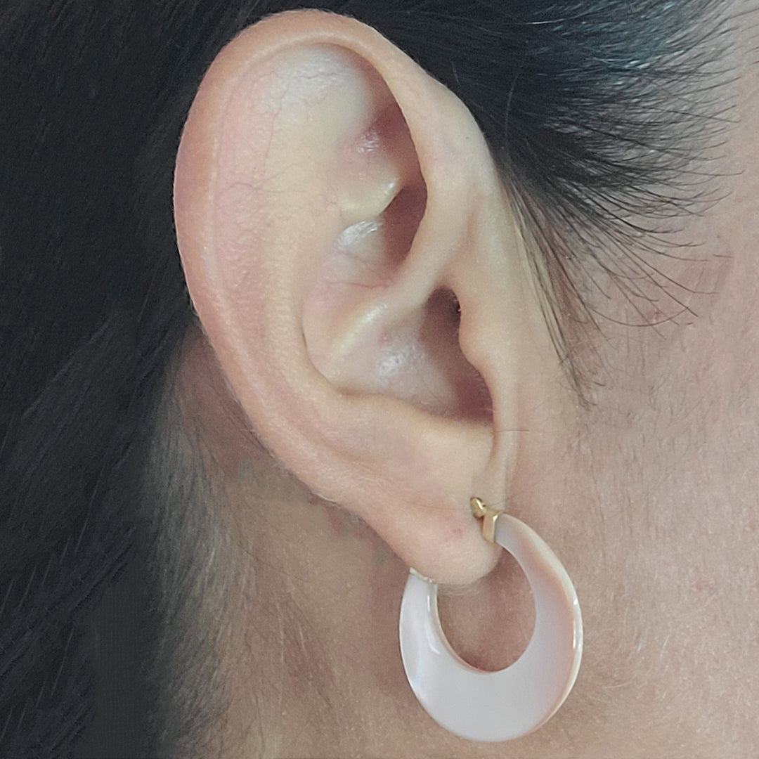 Carved Mother of Pearl Hoop Earrings