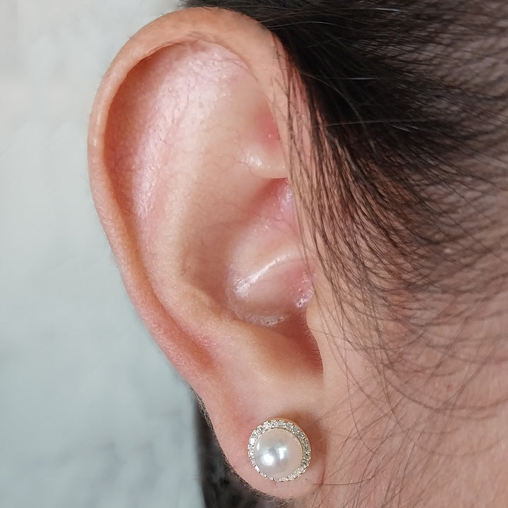 Pearl and Diamond Halo Stud Earrings