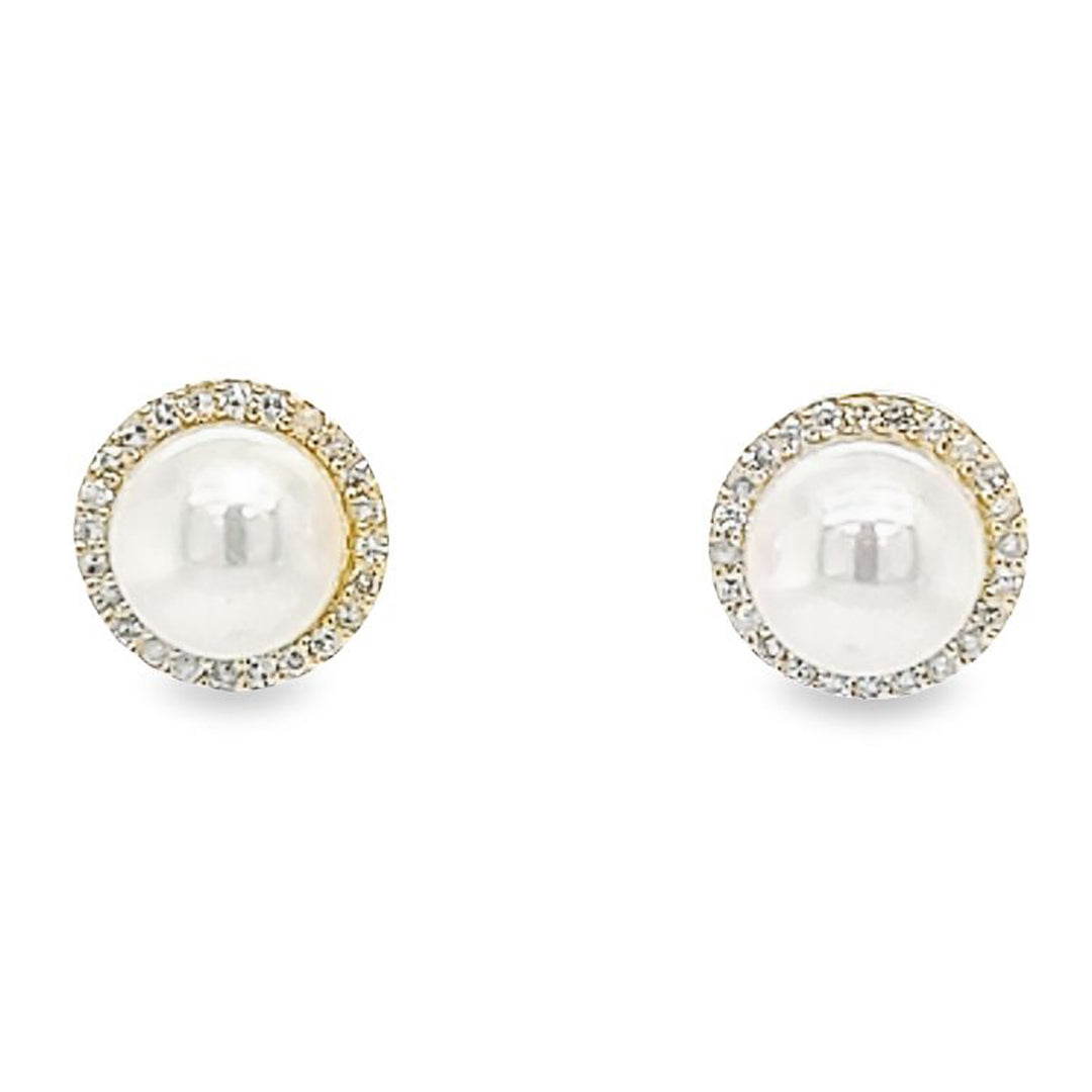 Pearl and Diamond Halo Stud Earrings