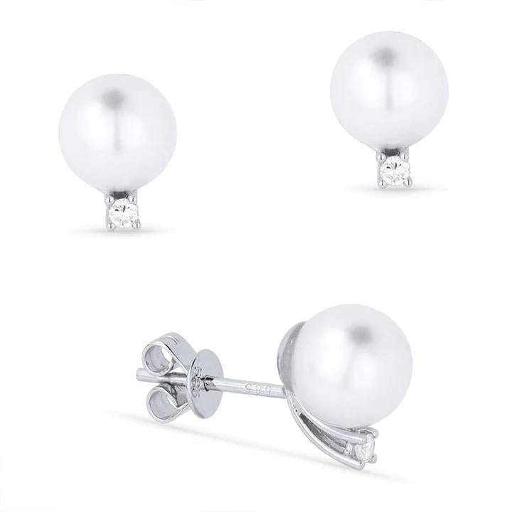 Pearl and Diamond Stud Earrrings