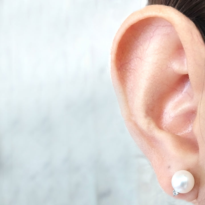 7mm Pearl and Diamond Stud Earrings