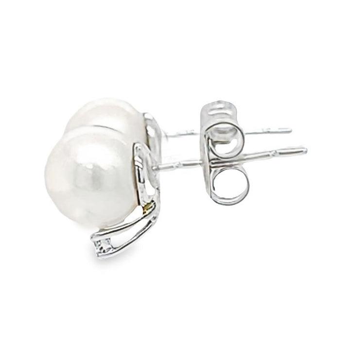 7mm Pearl and Diamond Stud Earrings