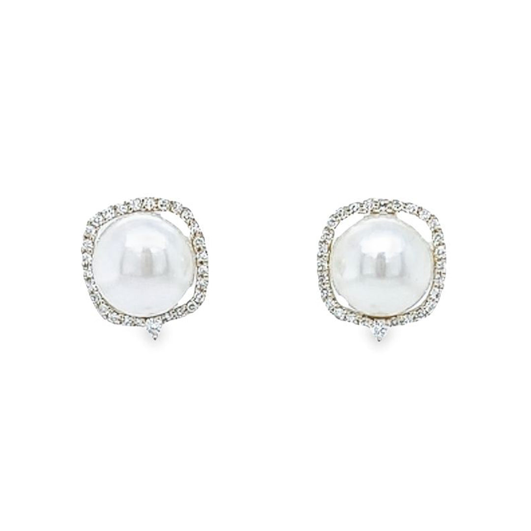 Pearl and Diamond Halo Stud Earrings