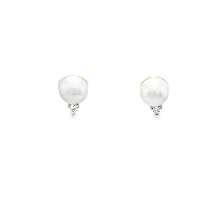 6mm Pearl Stud Earrings with Diamond Accents