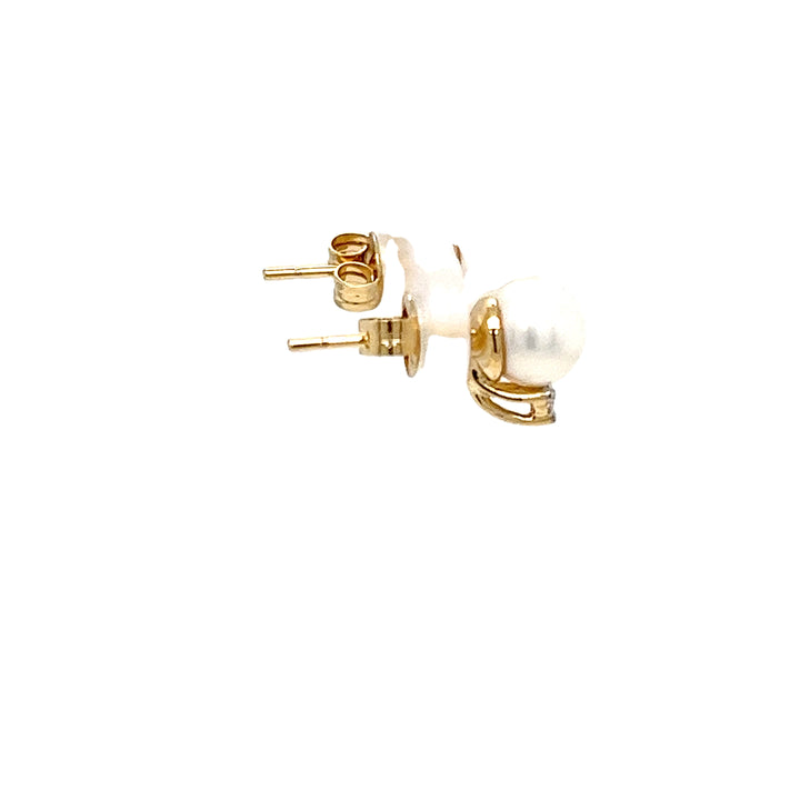 6mm Pearl Stud Earrings with Diamond Accents