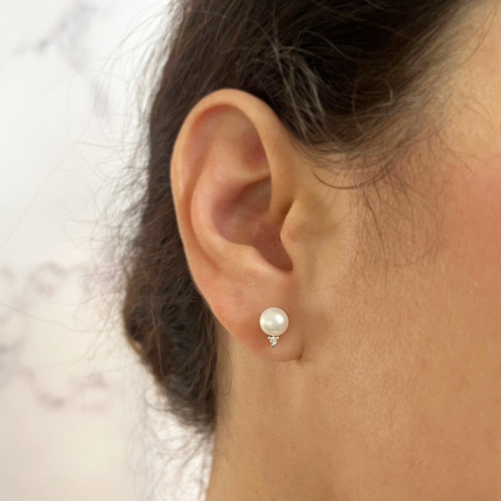 6mm Pearl Stud Earrings with Diamond Accents