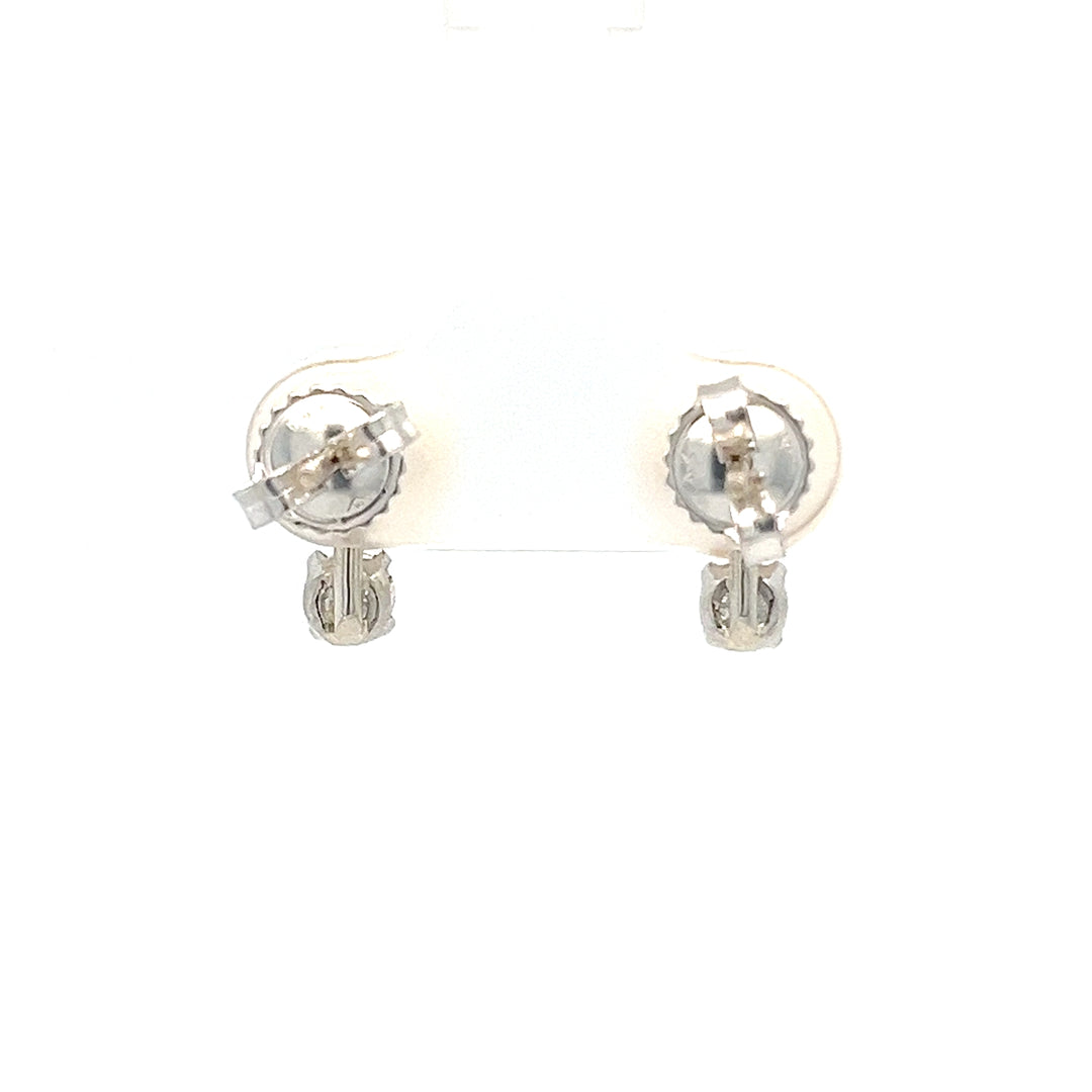 14K White Gold 9mm Pearl Diamond Stud Earrings