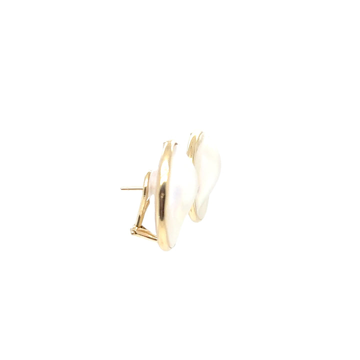 14K Yellow Gold Blister Mabe Pearl Stud Earrings