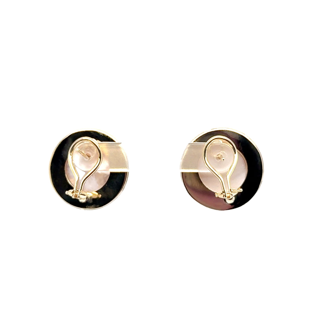 14K Two Tone Gold Mabe Pearl Diamond Stud Earrings