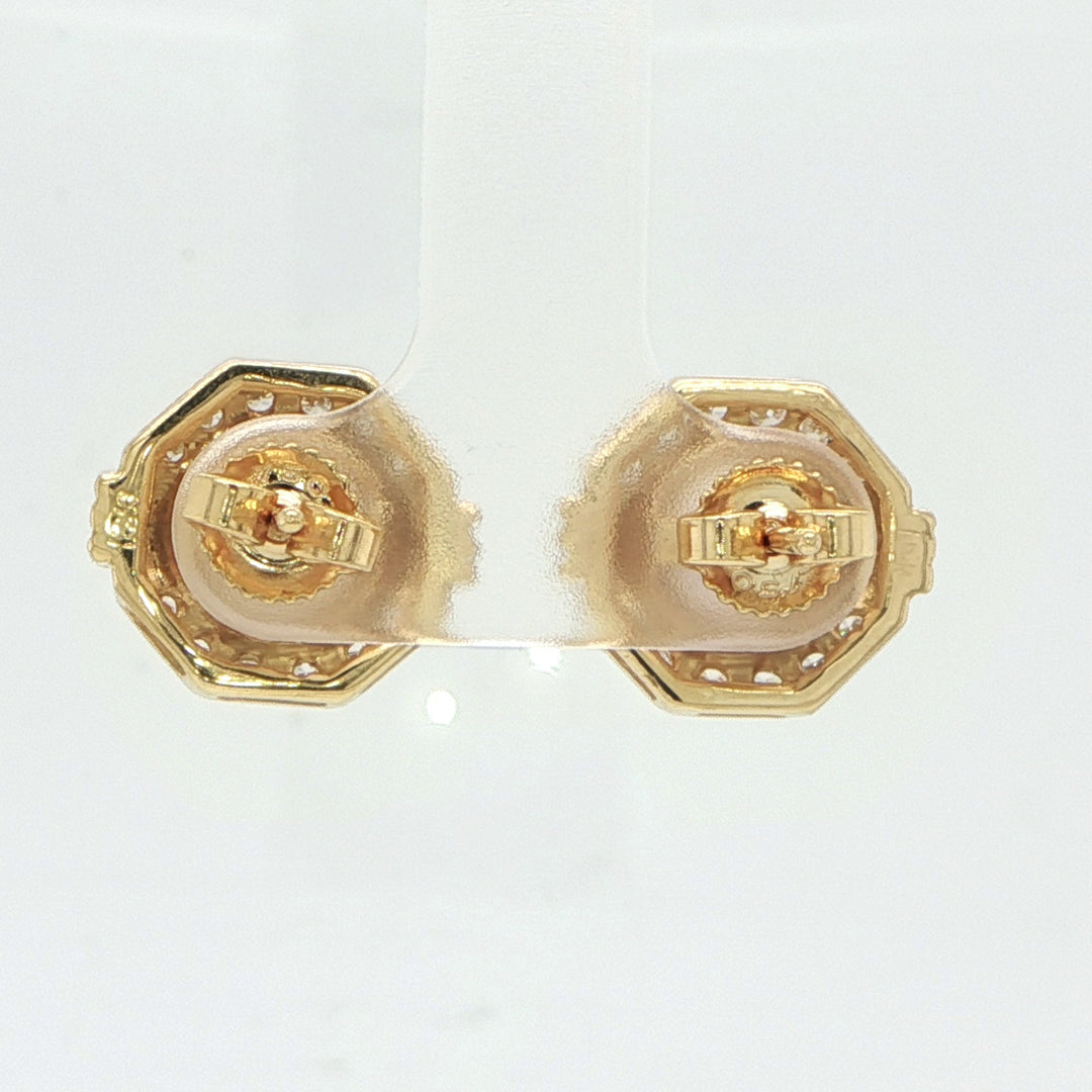 18K Yellow Gold Pearl & Diamond Stud Earrings