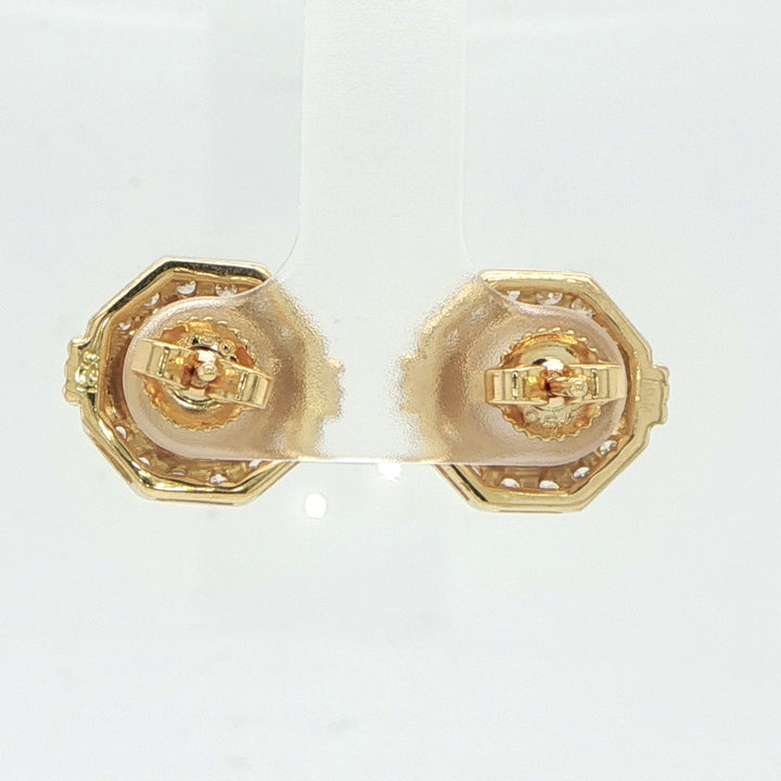 18K Yellow Gold Pearl & Diamond Stud Earrings
