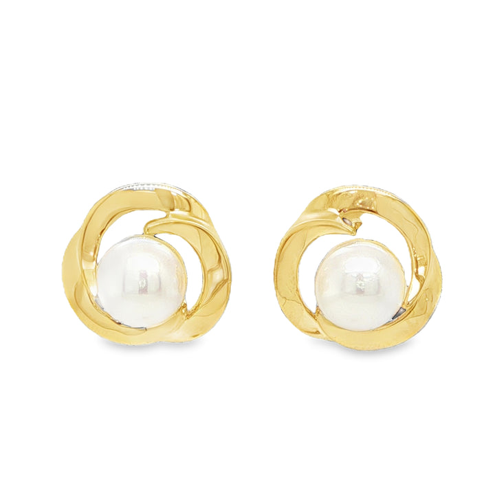 14K Yellow Gold Cultured Pearl Stud Earrings