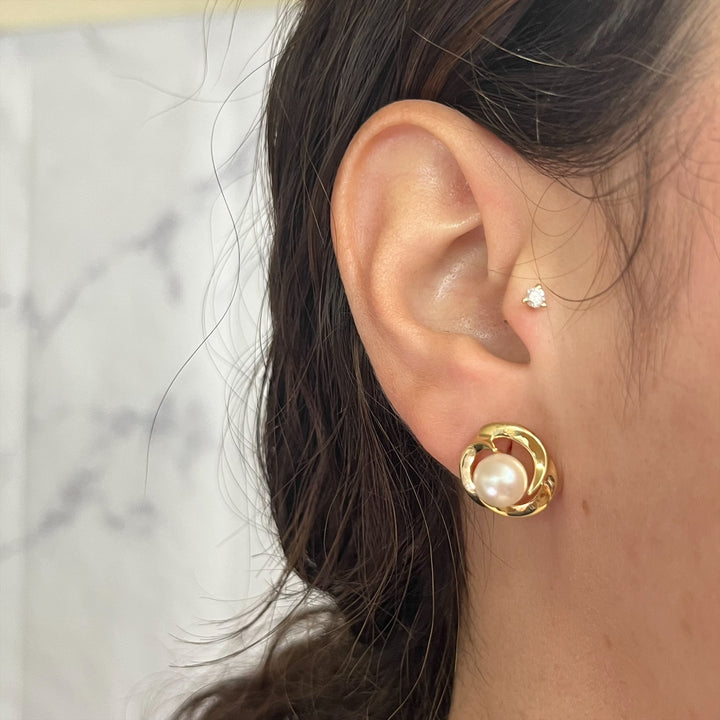 14K Yellow Gold Cultured Pearl Stud Earrings