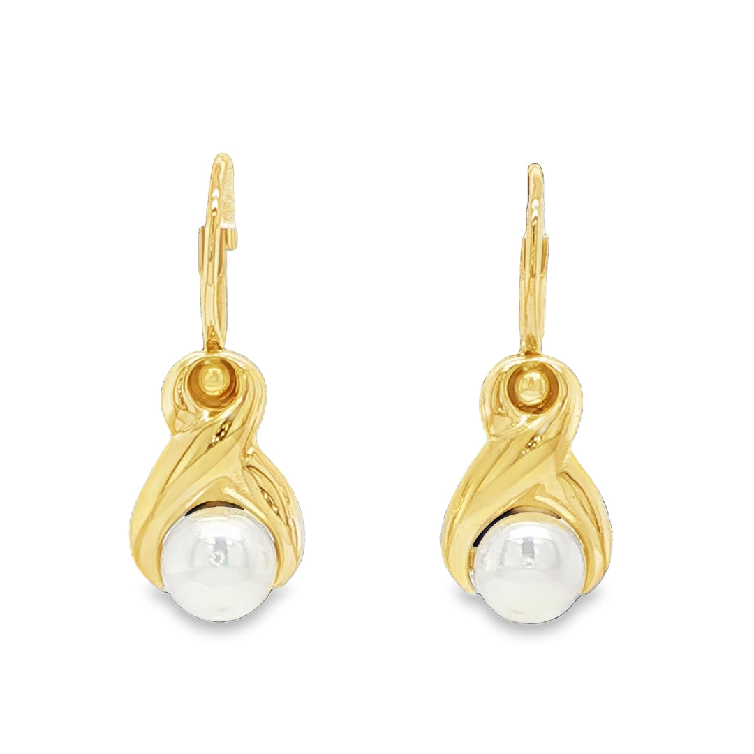 14K Yellow Gold Cultured Pearl Leverback Earrings