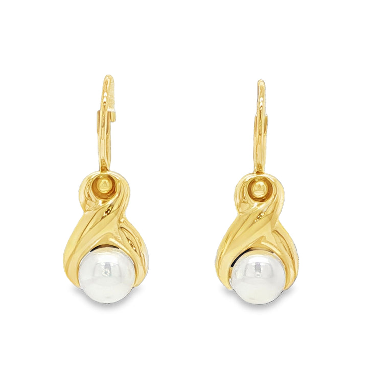 14K Yellow Gold Cultured Pearl Leverback Earrings
