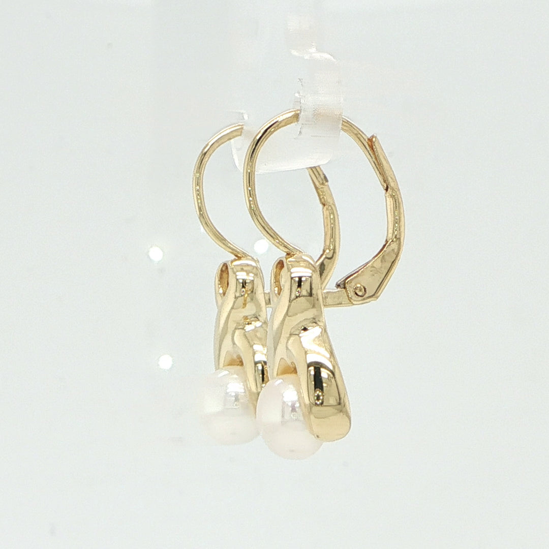 14K Yellow Gold Cultured Pearl Leverback Earrings