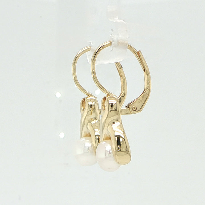 14K Yellow Gold Cultured Pearl Leverback Earrings