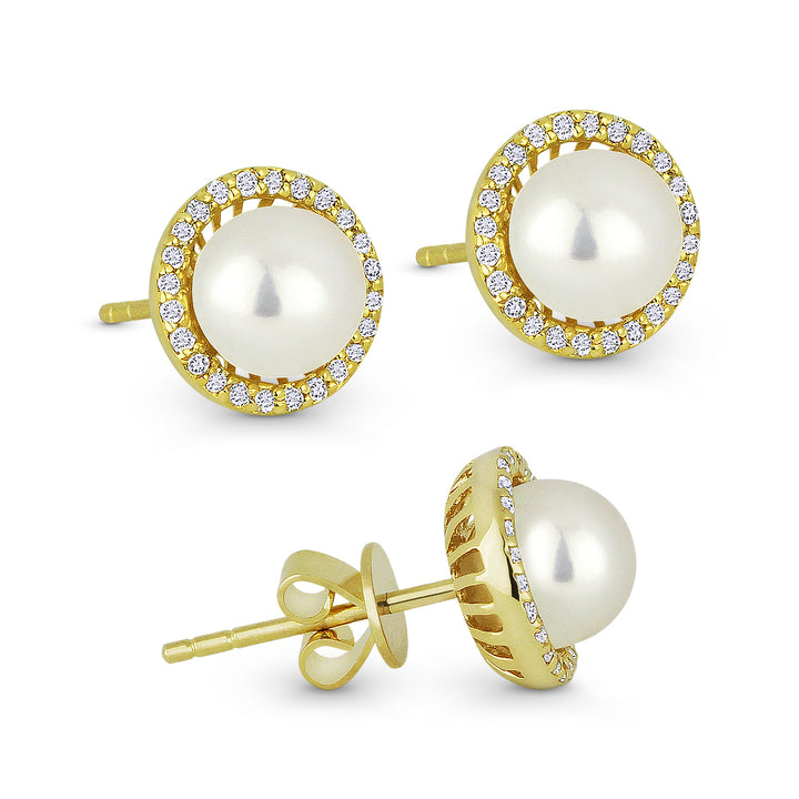 Pearl and Diamond Halo Stud Earrings