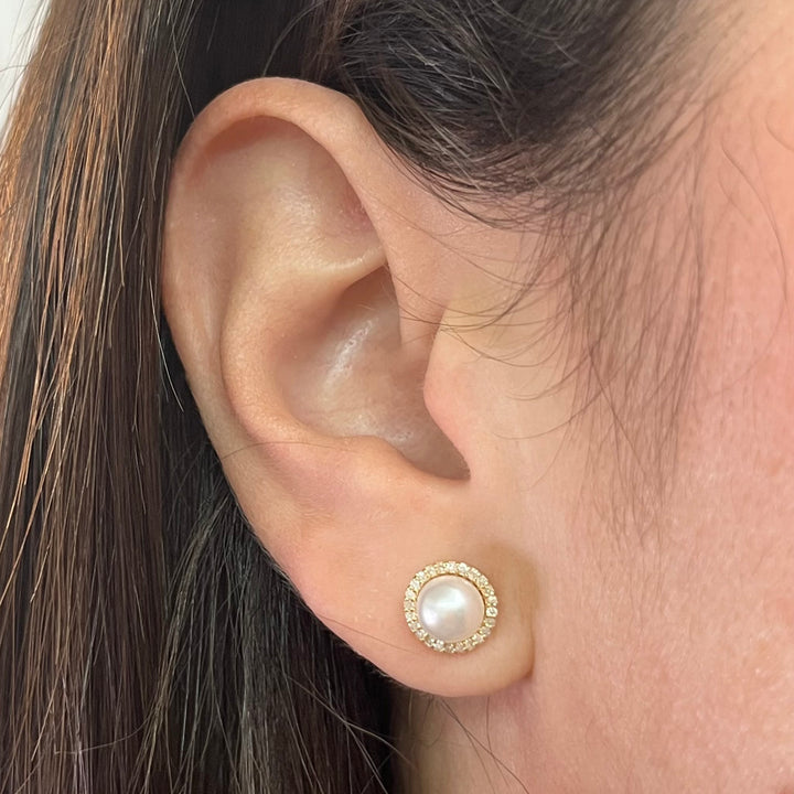 Pearl and Diamond Halo Stud Earrings