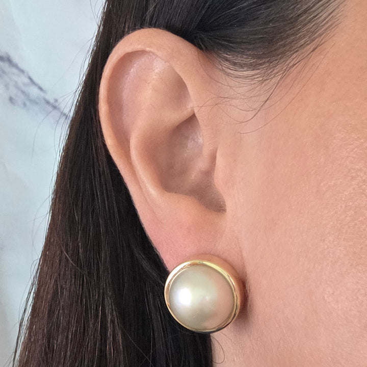 14K Yellow Gold Mabe Pearl Bezel Set Earrings