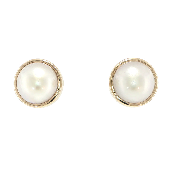 14K Yellow Gold Mabe Pearl Bezel Set Earrings