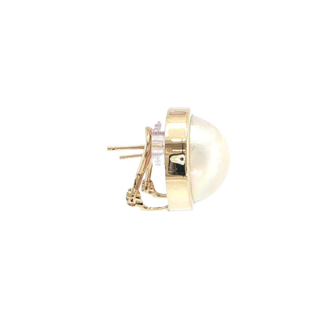14K Yellow Gold Mabe Pearl Bezel Set Earrings
