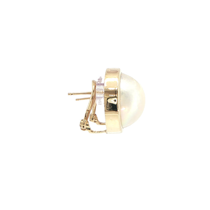 14K Yellow Gold Mabe Pearl Bezel Set Earrings