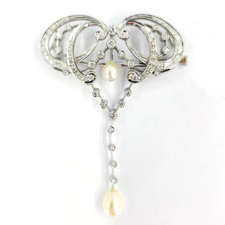 Convertible Pearl and Diamond Pin