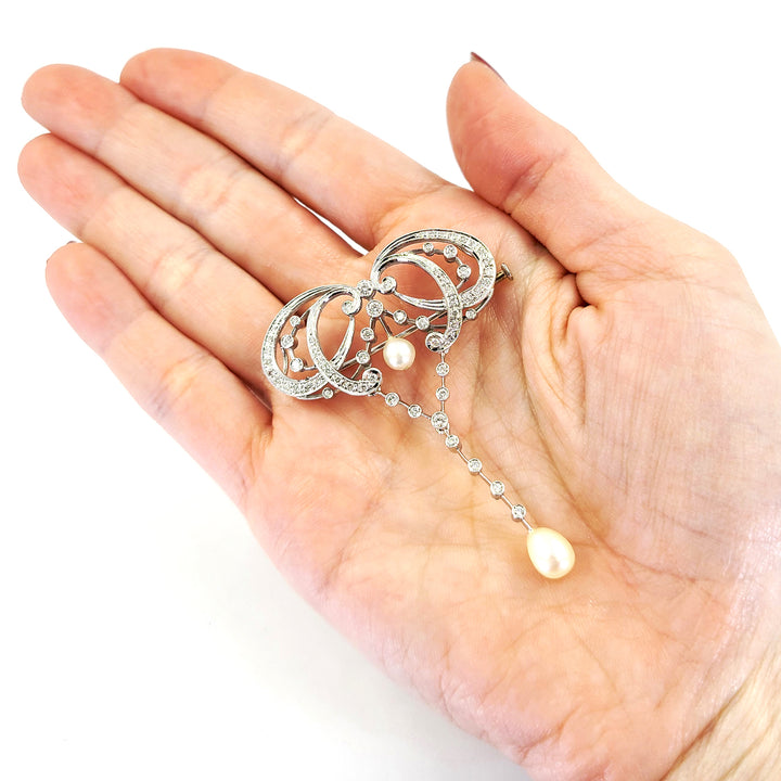 Convertible Pearl and Diamond Pin