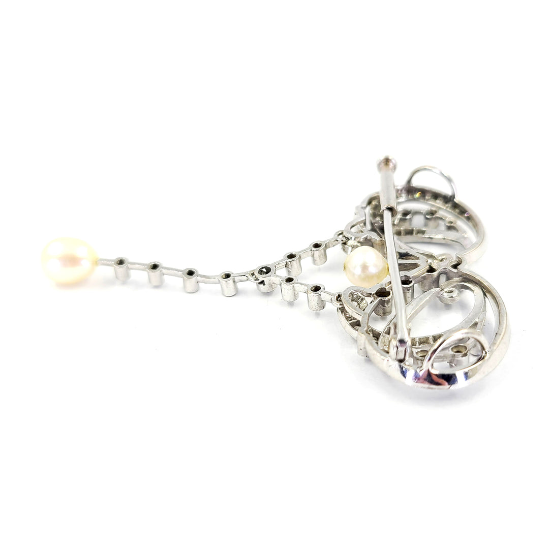 Convertible Pearl and Diamond Pin