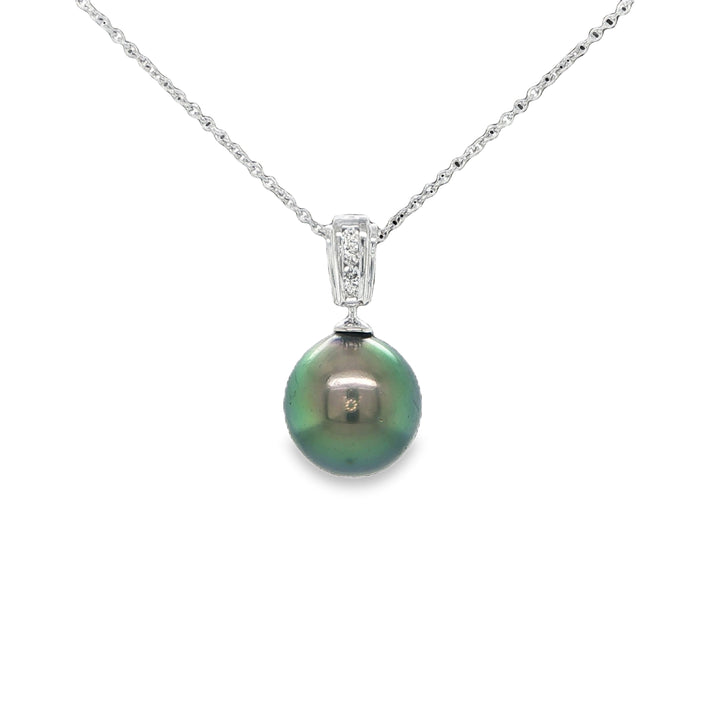 14K White Gold Tahitian Pearl Diamond Pendant