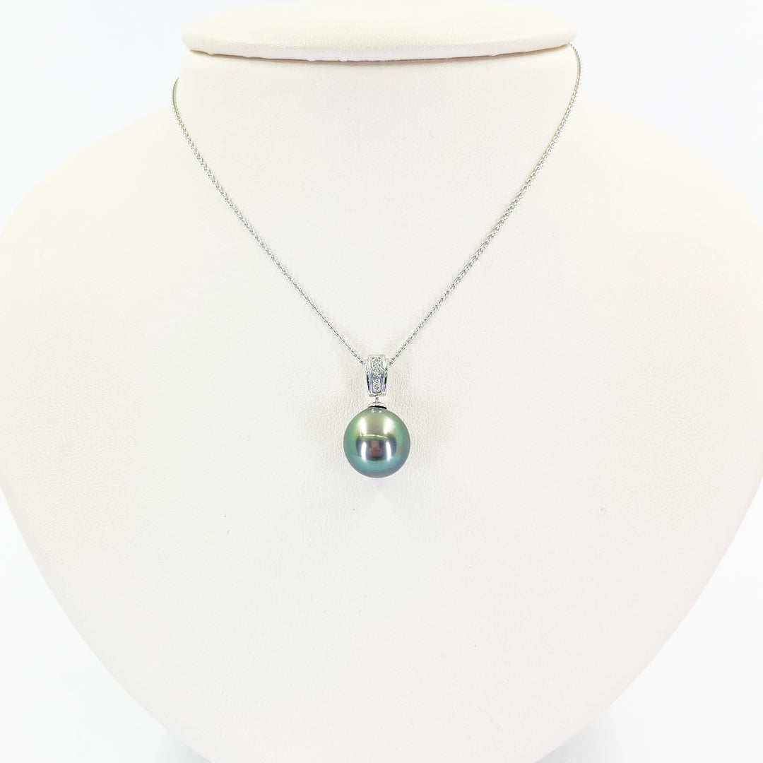 14K White Gold Tahitian Pearl Diamond Pendant