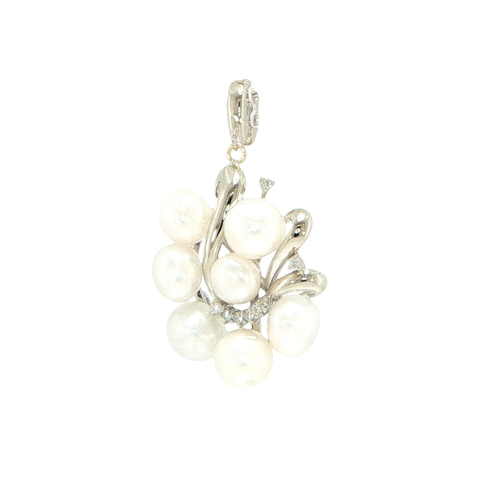14K White Gold Pearl & Diamond Cluster Pendant