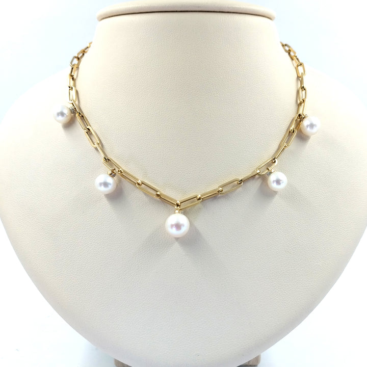 Paperclip Pearl and Diamond Necklace