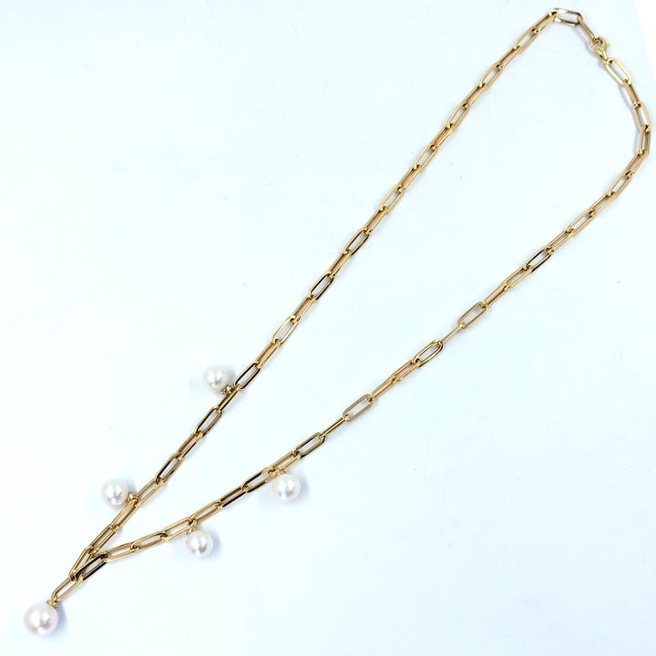 Paperclip Pearl and Diamond Necklace