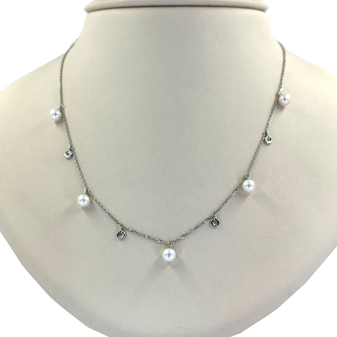 Diamond and Pearl Dangle Necklace