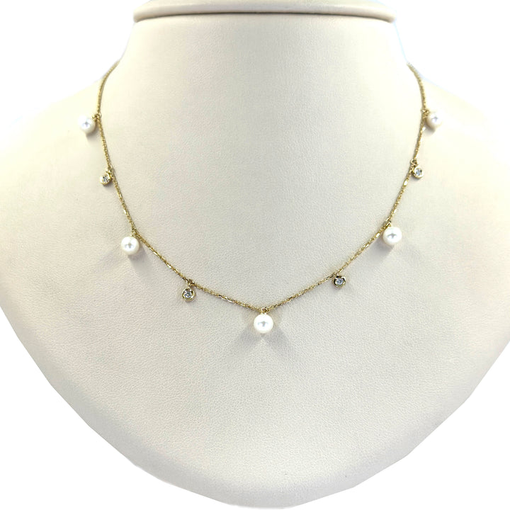 Diamond and Pearl Dangle Necklace