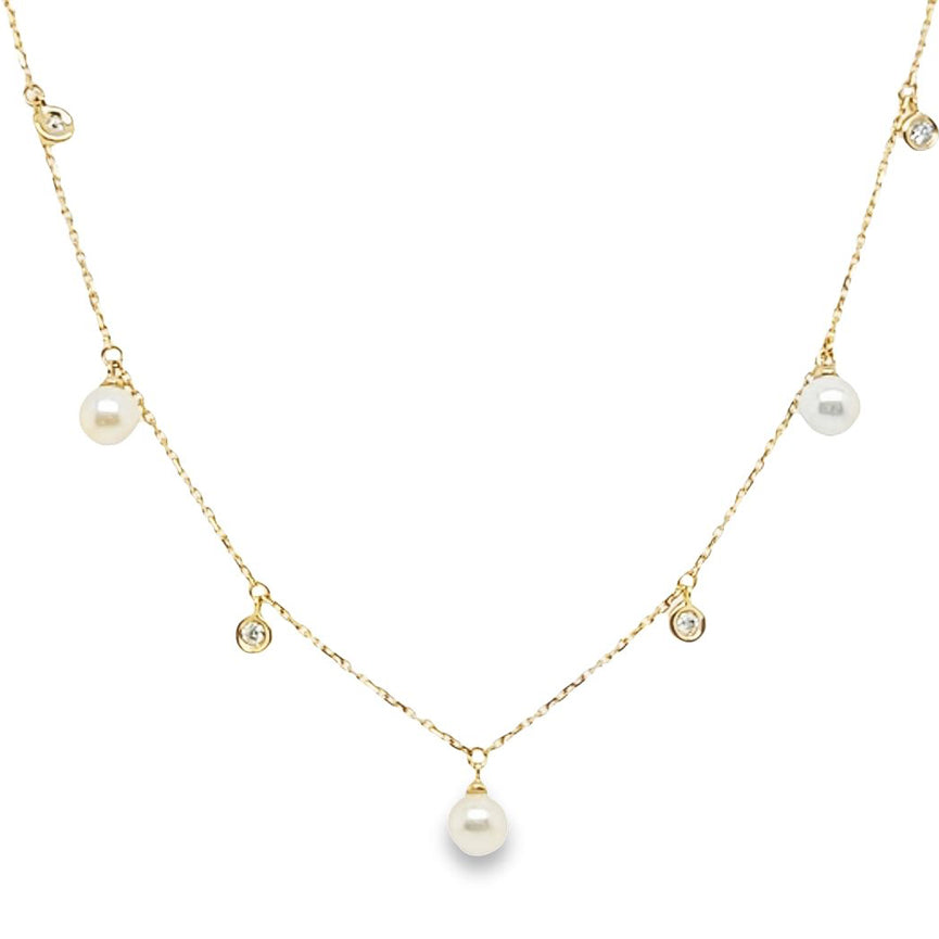Diamond and Pearl Dangle Necklace