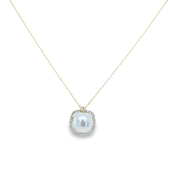 8mm Pearl and Diamond Halo Pendant Necklace