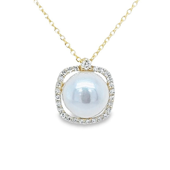 8mm Pearl and Diamond Halo Pendant Necklace