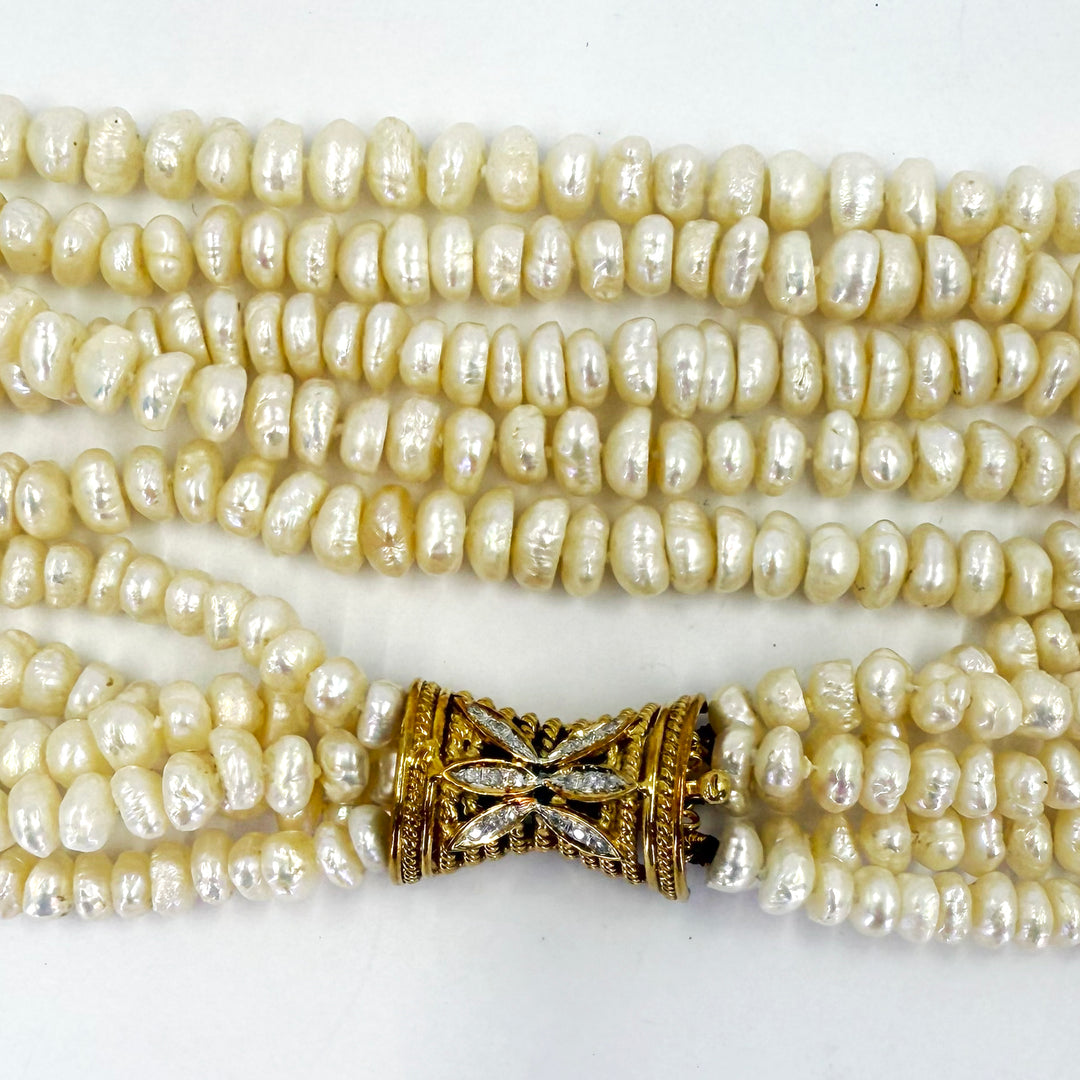 18K Yellow Gold Five-Strand Freshwater Pearl Necklace