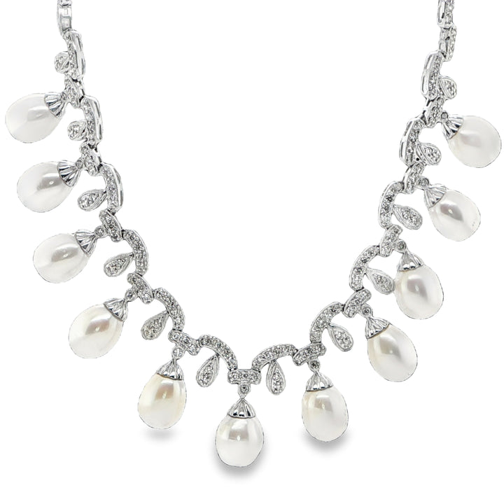 18K White Gold Pearl Diamond Necklace