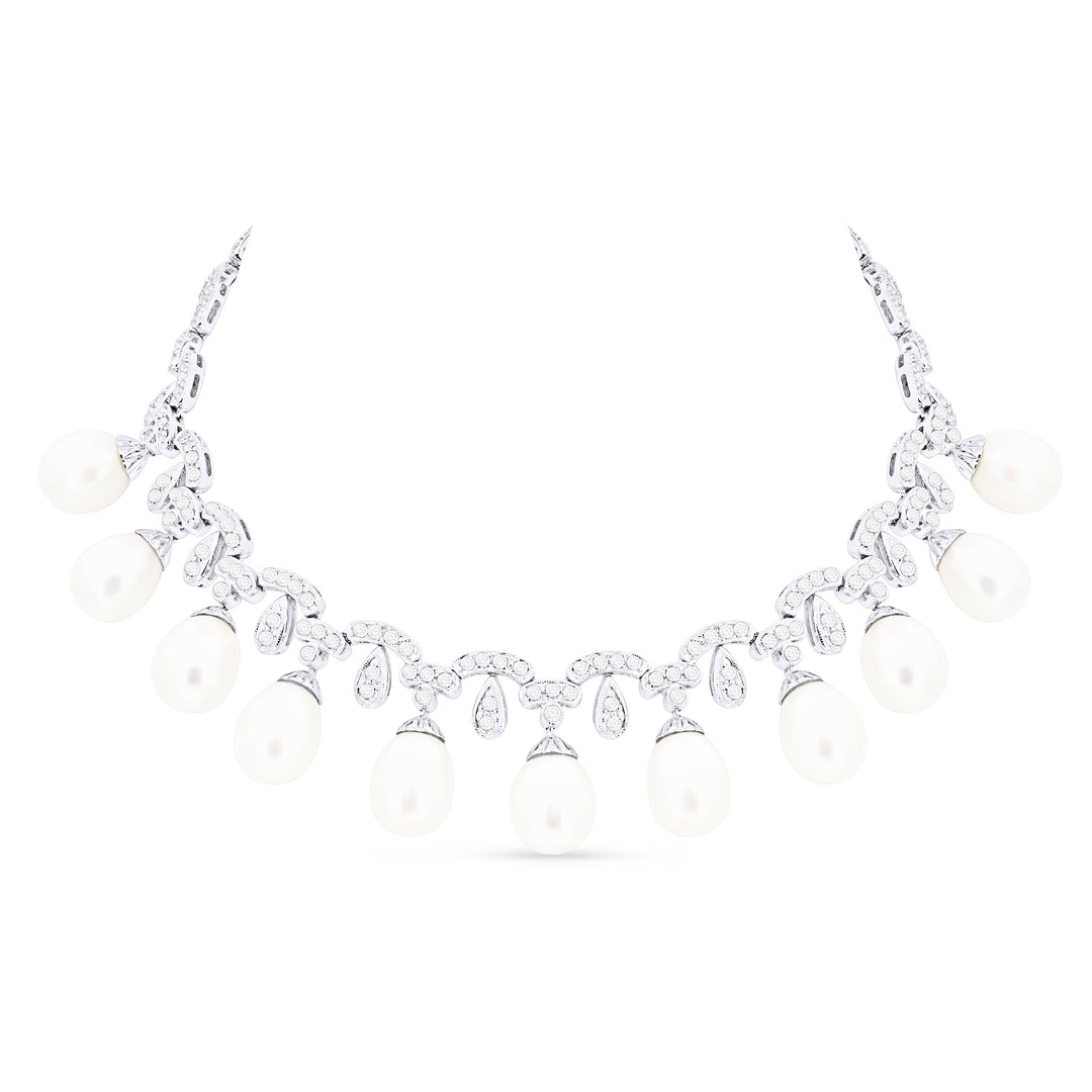18K White Gold Pearl Diamond Necklace