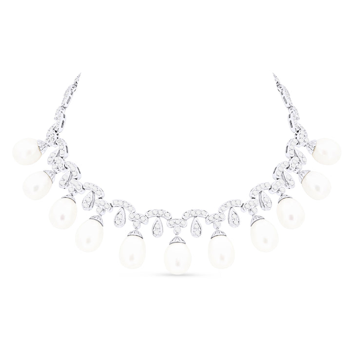 18K White Gold Pearl Diamond Necklace