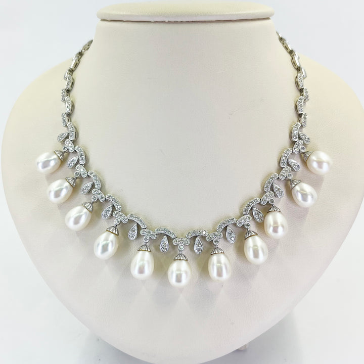 18K White Gold Pearl Diamond Necklace