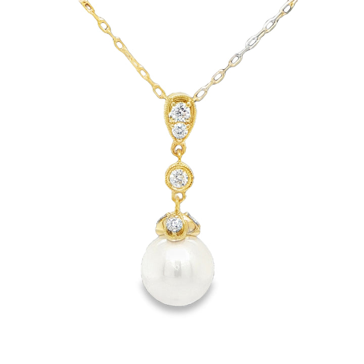 14K Yellow Gold Pearl & Diamond Necklace