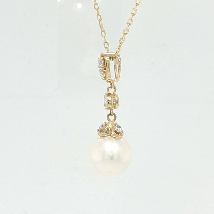 14K Yellow Gold Pearl & Diamond Necklace