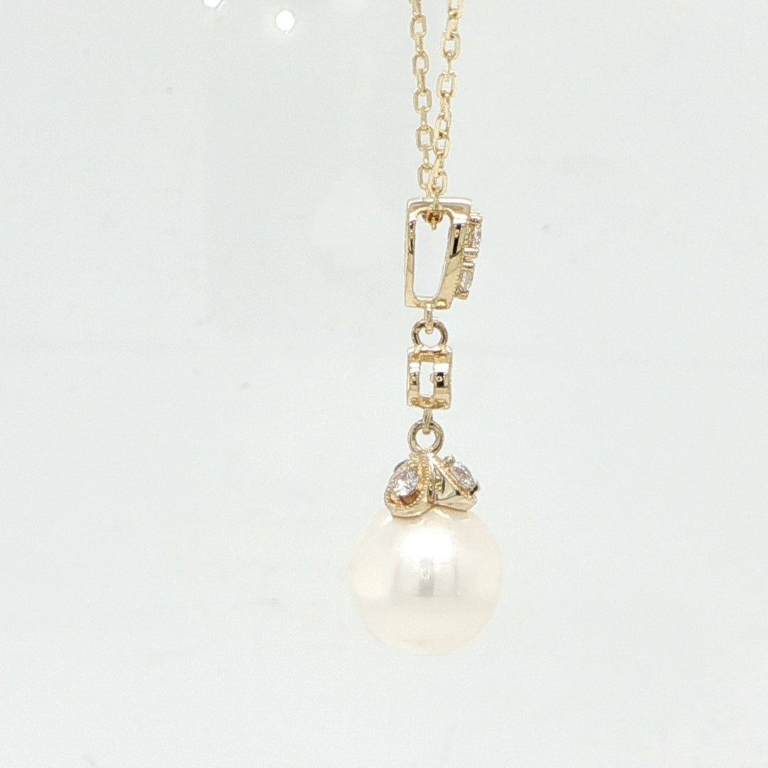 14K Yellow Gold Pearl & Diamond Necklace